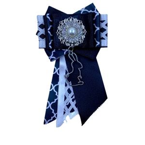 Black and White Easter Bow Tie Pin with Easter Bunny Charm